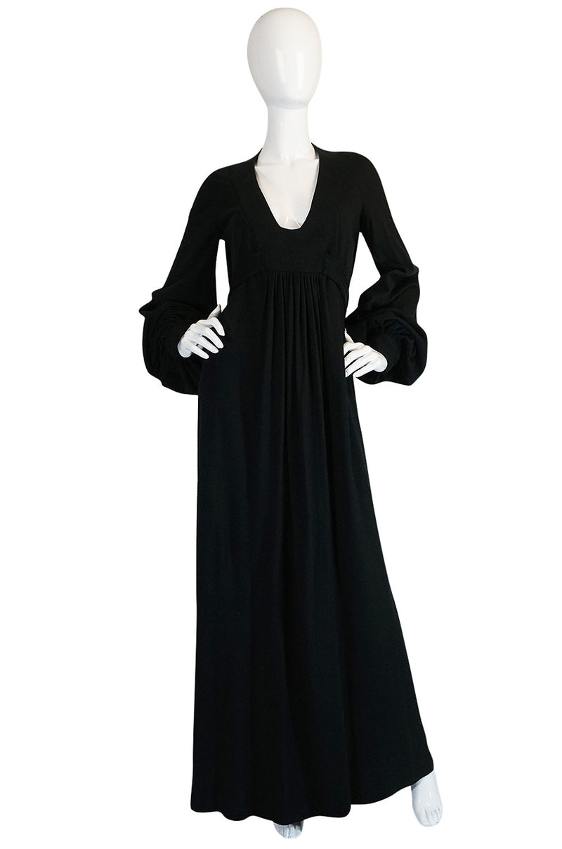c1969 Iconic Ossie Clark "Graduation" Black Plunge Dress