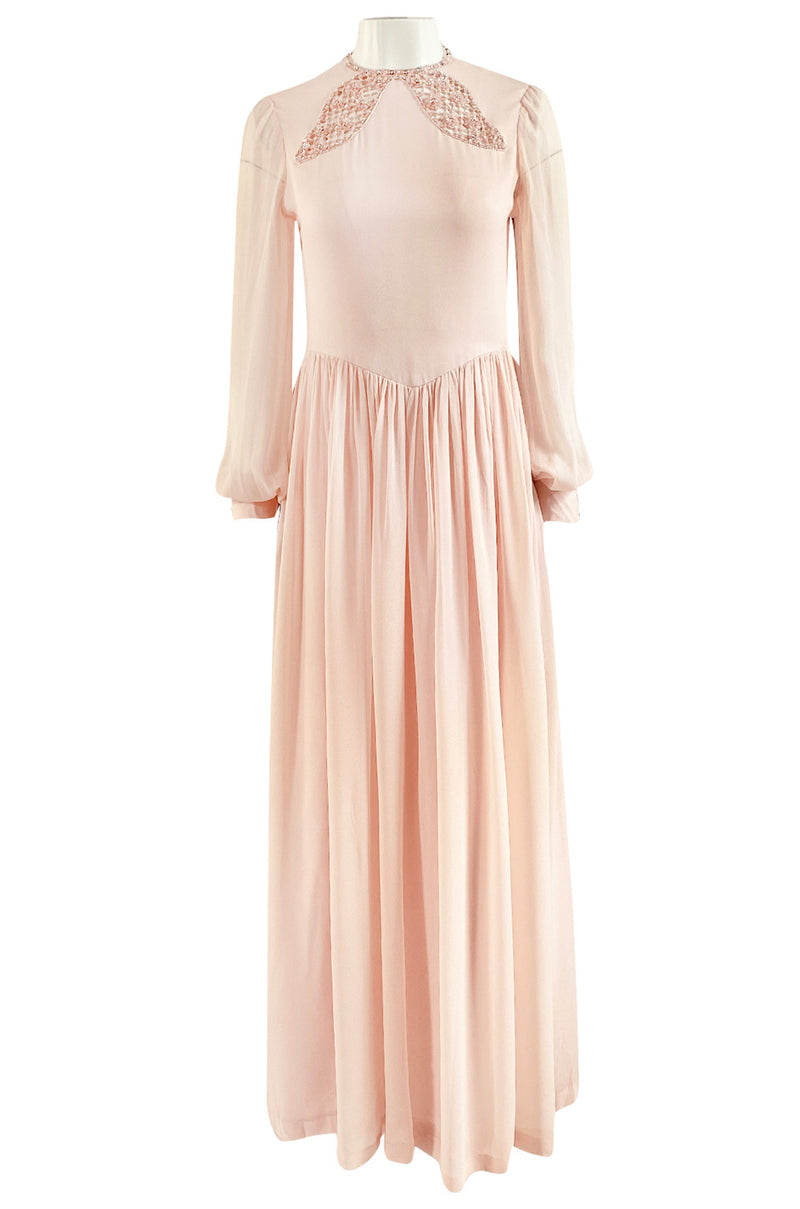 1960s Tiziani by Karl Lagerfeld Couture Blush Silk Chiffon & Sequin Dress