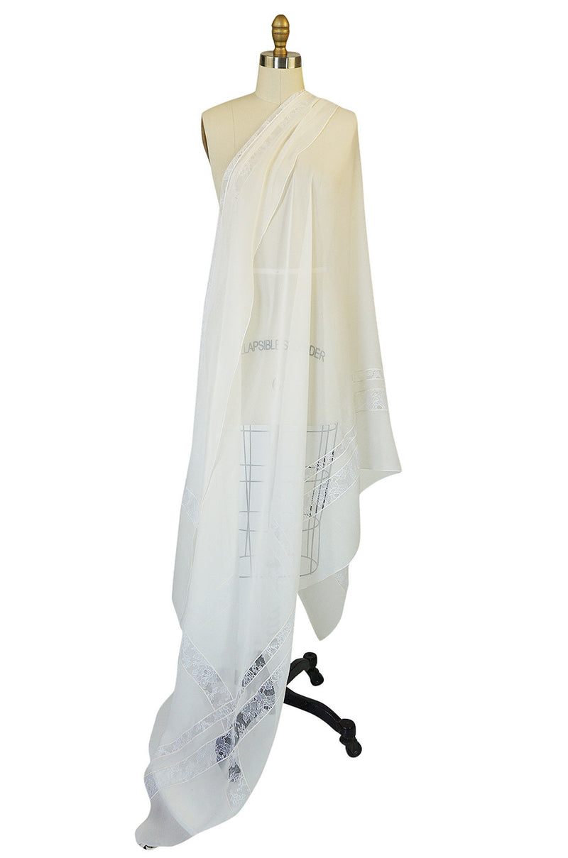1970s Huge White Silk & Lace Christian Dior Scarf or Shawl