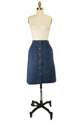 Fabulous 1970s Celine Denim Logo Snap Front Skirt