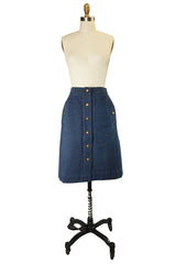 Fabulous 1970s Celine Denim Logo Snap Front Skirt