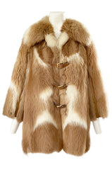 1970s Gucci Two Toned Sheepskin & Suede Coat w Front Leather Buckles