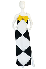 Graphic 1980s Bill Blass Black & White Diamond Bow Dress