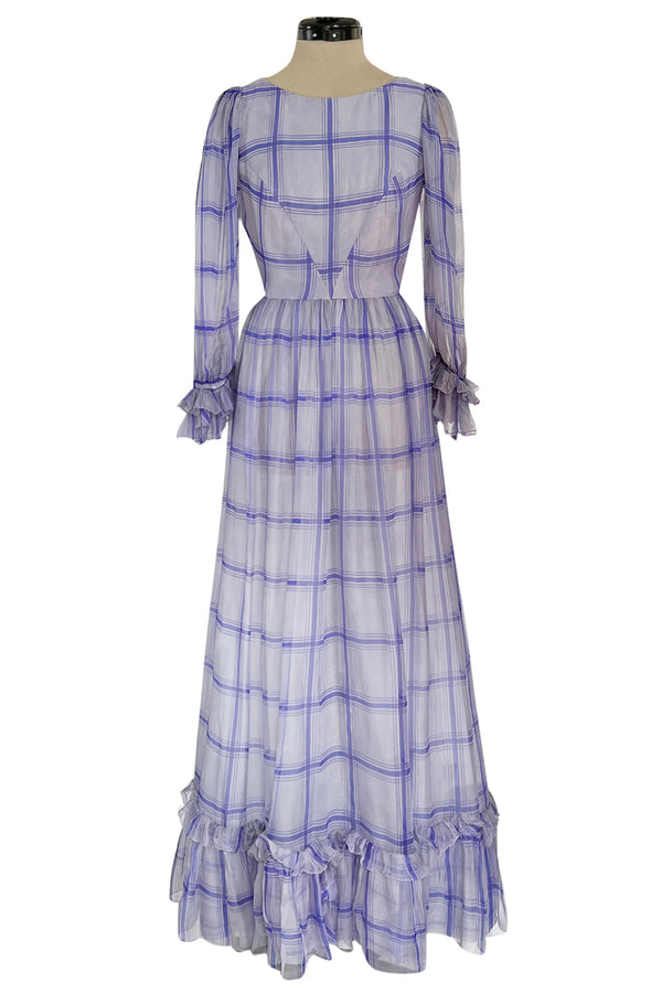 Incredible 1960s Sybil Connolly Couture Pale Lavender Ruffled Silk Gauze Dress