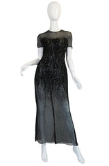 1980s Bill Blass Sequin & Beaded Black Silk Chiffon Dress