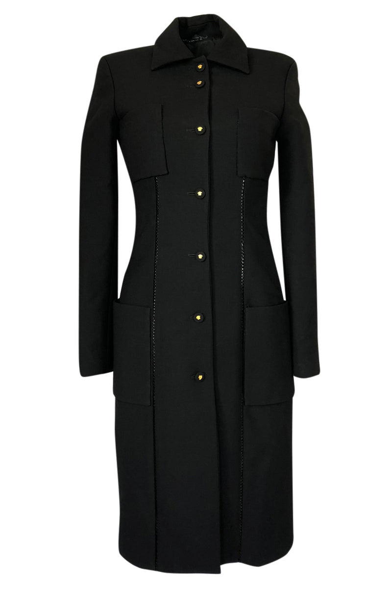 1990s Gianni Versace Couture Sleek & Tailored Black Coat or Dress