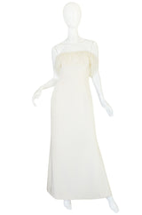 1970s Mongolian Fur Trimmed Cream Silk Travilla Gown