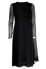 1970s George Stavropoulous Couture Black Silk Chiffon Caped Shoulder Dress