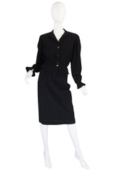 1970s Black Crepe Jean Muir Peplum Suit