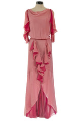 Phenomenal Spring 2001 Chanel by Karl Lagerfeld Dusty Pinks Silk Chiffon Runway Dress