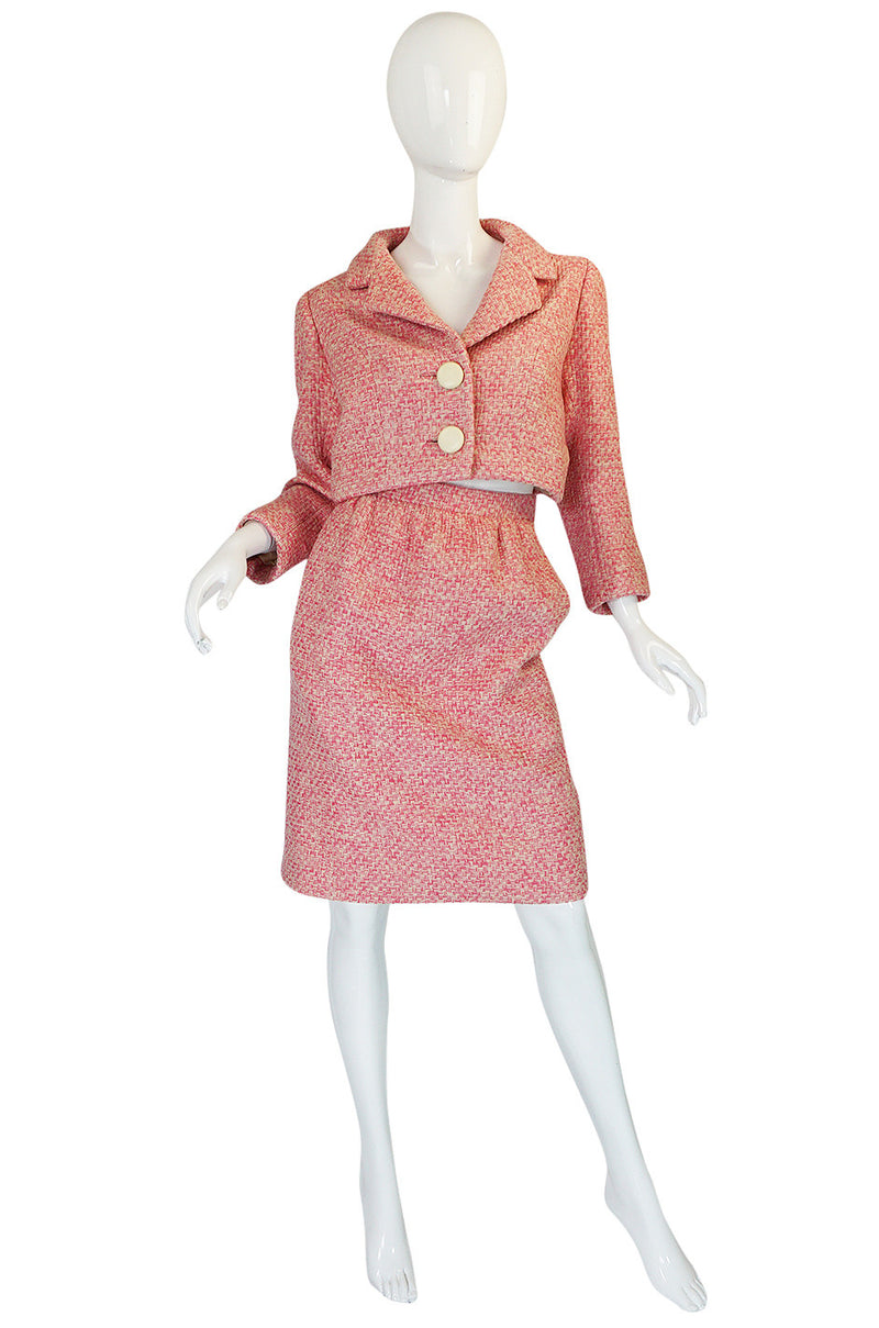 c1963-65 Norman Norell Pink Boucle Cropped Jacket Suit