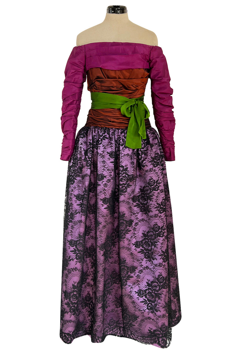 Extaordinary Fall 1990 Yves Saint Laurent Haute Couture Look 126 Purple & Bronze Silk & Lace Dress