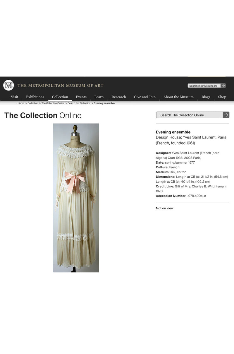1977 Yves Saint Laurent Haute Couture Museum Piece