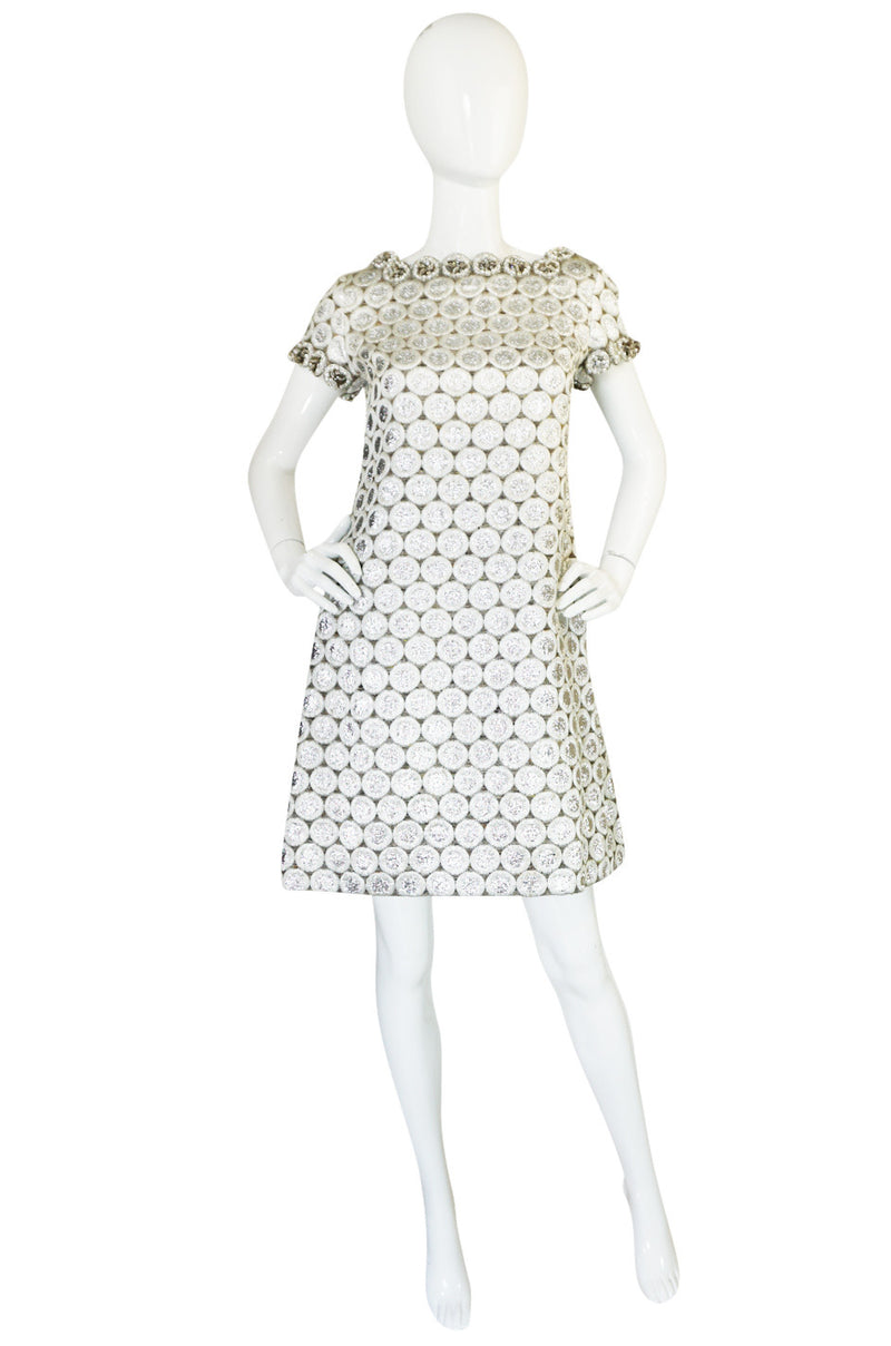 c1966 Numbered Christian Dior Boutique Silver Bead Shift Dress