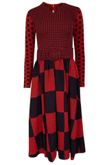 Documented 1971 Rudi Gernreich Red & Navy Check Dress w Belt