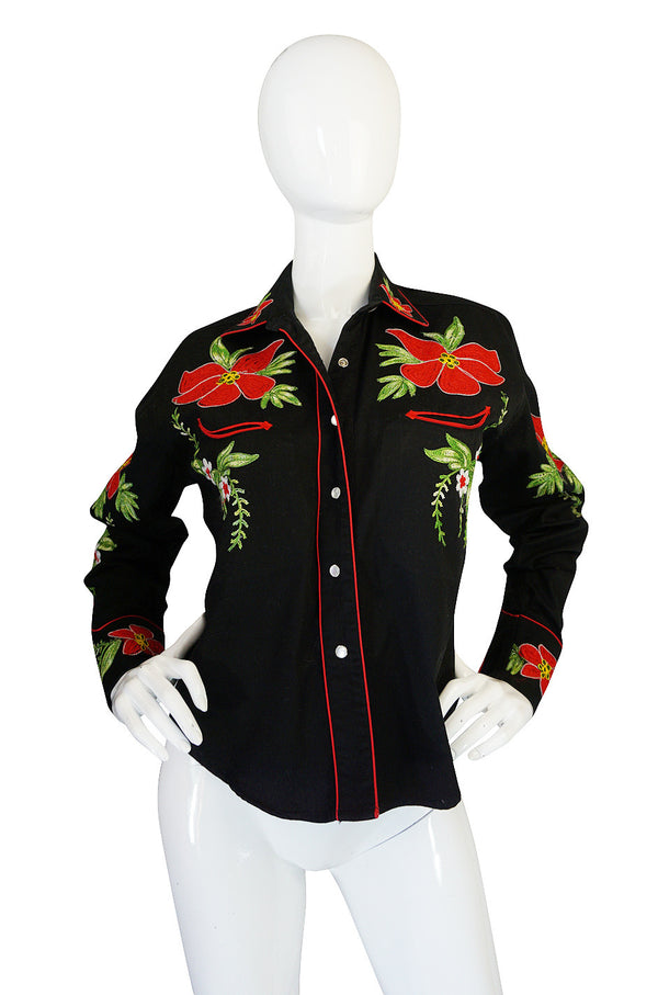 1990s Bright Hand Embroidered Western Shirt