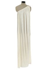 Fabulous 1970s Halston Ivory Pleated One Shoulder Lose & Easy to Wear Dress