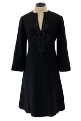 Gorgeous 1960s Alberto Fabiani Roma Black Dress w Elaborate Beaded Cord Detail