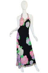 Gorgeous 1970s Silk Jersey Floral Print Leonard Halter Dress