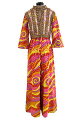 Amazing c.1967 Oscar de la Renta Gold Metallic Brocade Jumpsuit w Extensive Detailing