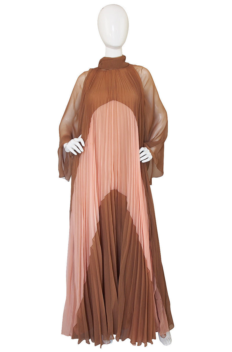 1970s Pleated Travilla Caftan Gown