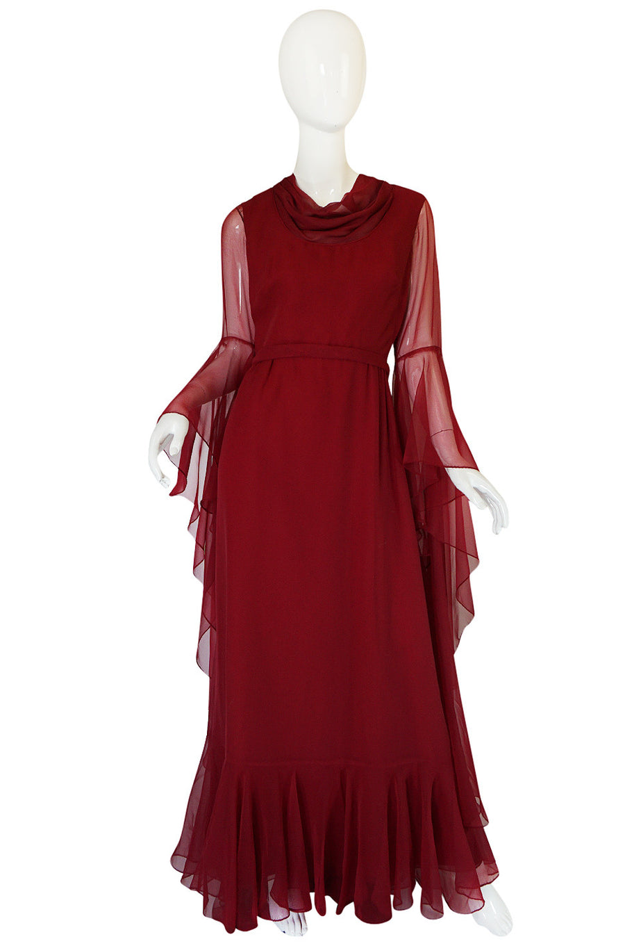 1960s Angel Sleeve Deep Burgundy Chiffon Dress – Shrimpton Couture