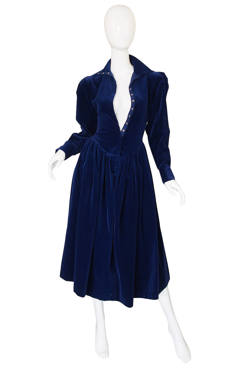 1970s Norma Kamali Blue Velvet Dress