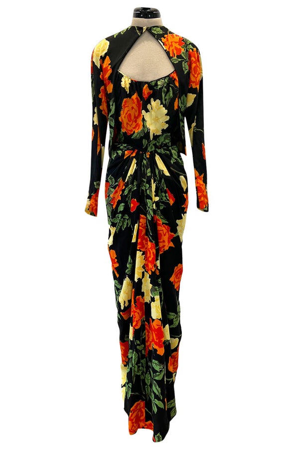 Superb 1957 James Galanos Oversized Floral Print Silk Dress w Matching Jacket