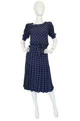Early 1980s Chanel Silk Drawstring Top & Pleated Skirt Set
