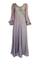 1970s Stavropoulos Couture Layered Bias Cut Silk Chiiffon Dress