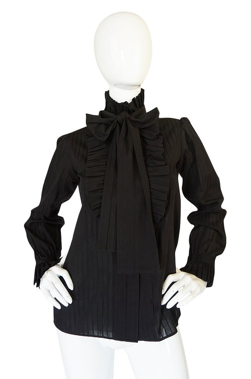 1970s Yves Saint Laurent Black Cotton Tuxedo Shirt
