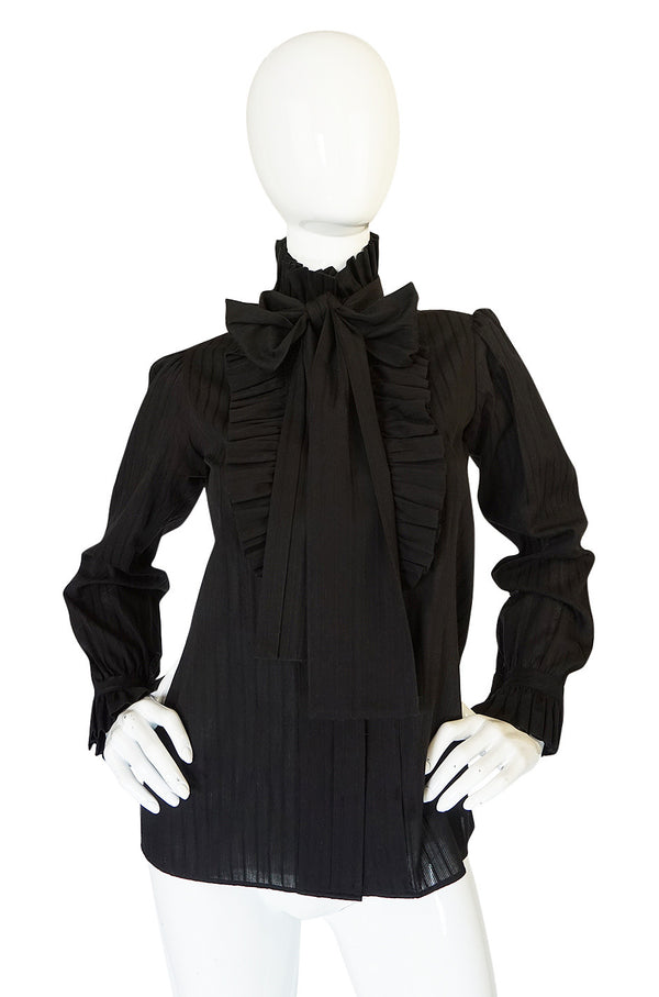 1970s Yves Saint Laurent Black Cotton Tuxedo Shirt