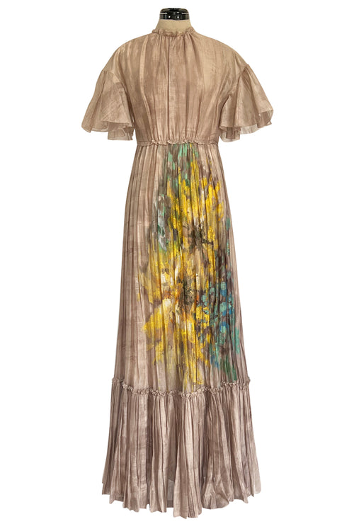 Romantic Fall 2019 Valentino Pleated Cotton Dress w Huge Painted Floral Detailing