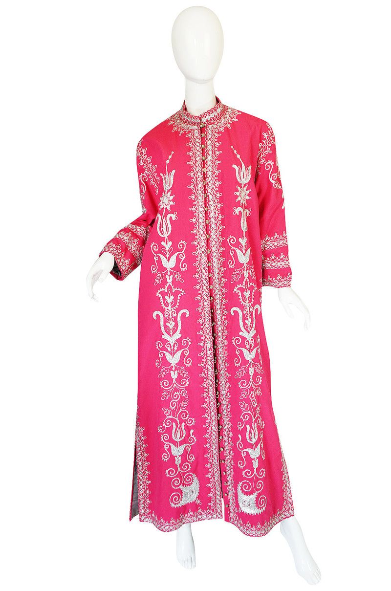 1960s Silver Thread Embroidered Pink Adonis Caftan
