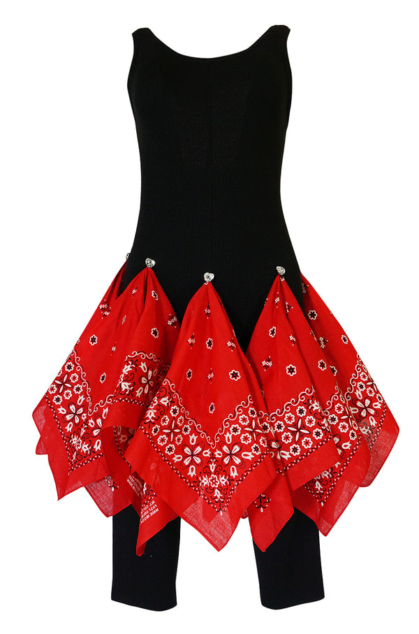 Museum Exhibited 1989 Patrick Kelly Bandana Skirted Stretch Jumpsuit