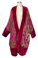 Late Teens Early 1920s Hot Pink Gold Cut Velvet Silk Brocade Flapper Coat