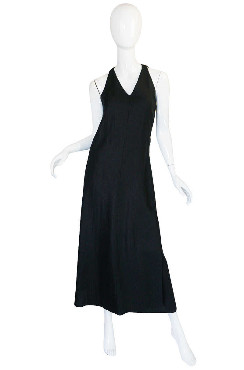 1970s Rare and Chic Hermes Black Linen Wrap Dress Shrimpton Couture 1970s Rare and Chic Hermes Black Linen Wrap Dress Shrimpton Couture