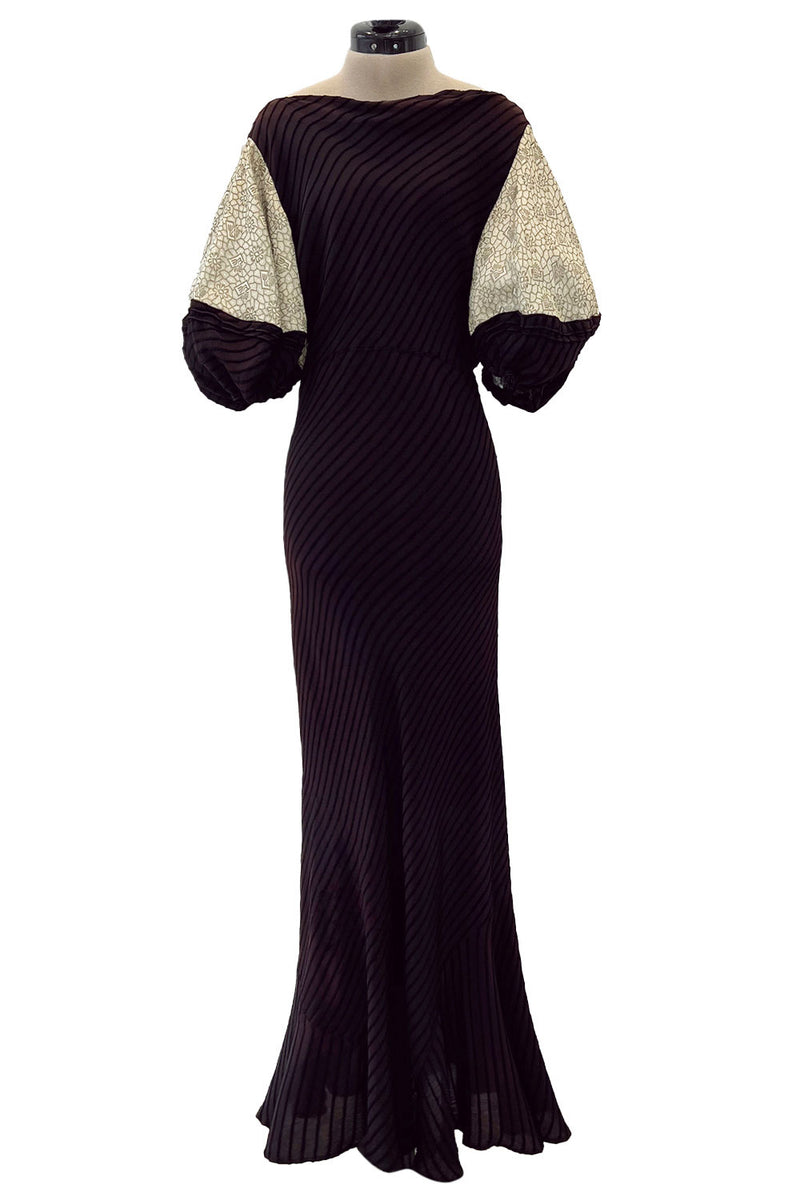 30s bias cut dress Apero, pink beaded silk frill around full neckline 1930s vintage art deco printed