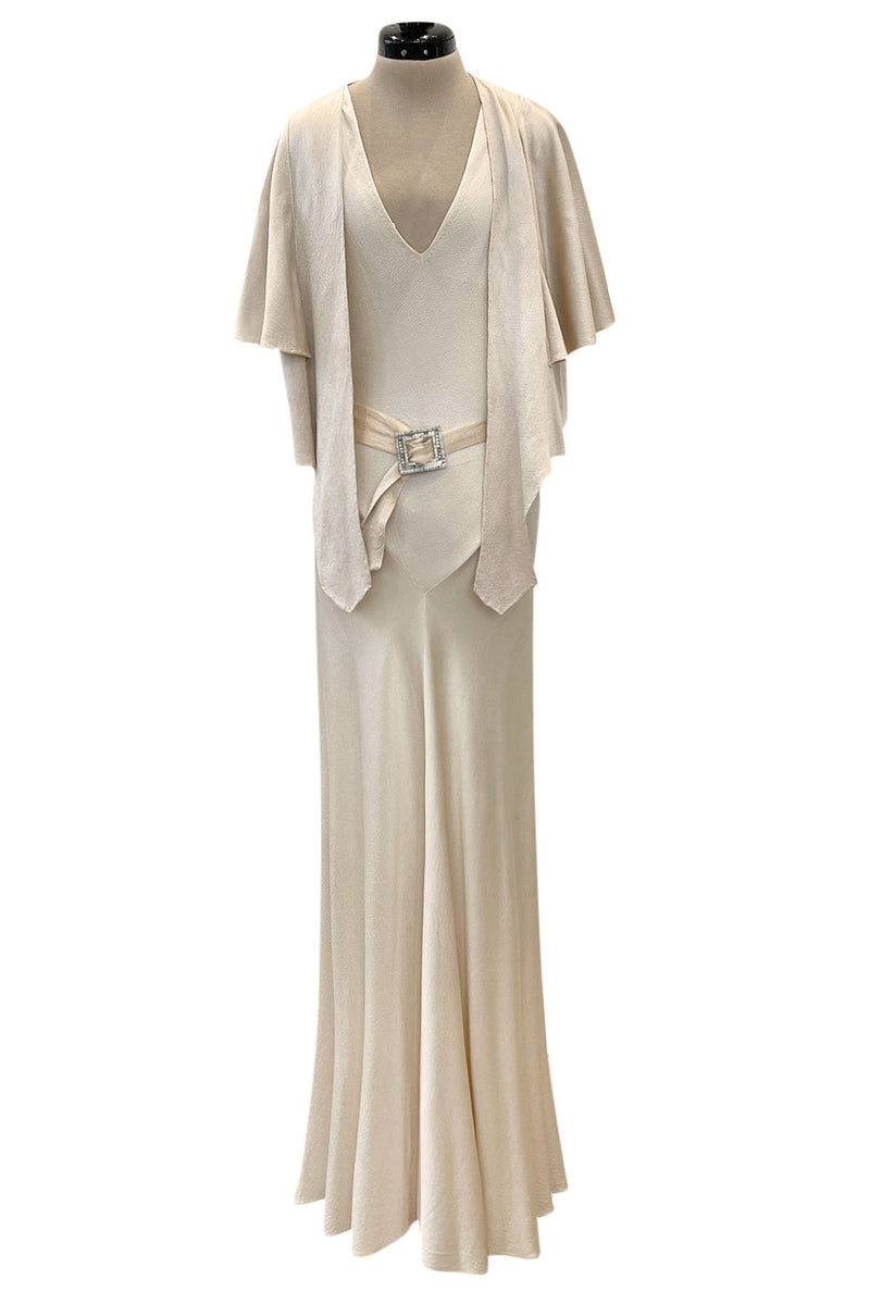 Beautiful 1930s Ivory Hammered Silk Satin Bias Cut Dress w Original Ja Shrimpton Couture Beautiful 1930s Ivory Hammered Silk Satin Bias Cut Dress w Original Ja Shrimpton Couture