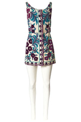 1960s Emilio Pucci Floral Printed Terry Cloth Velour Micro Mini Dress