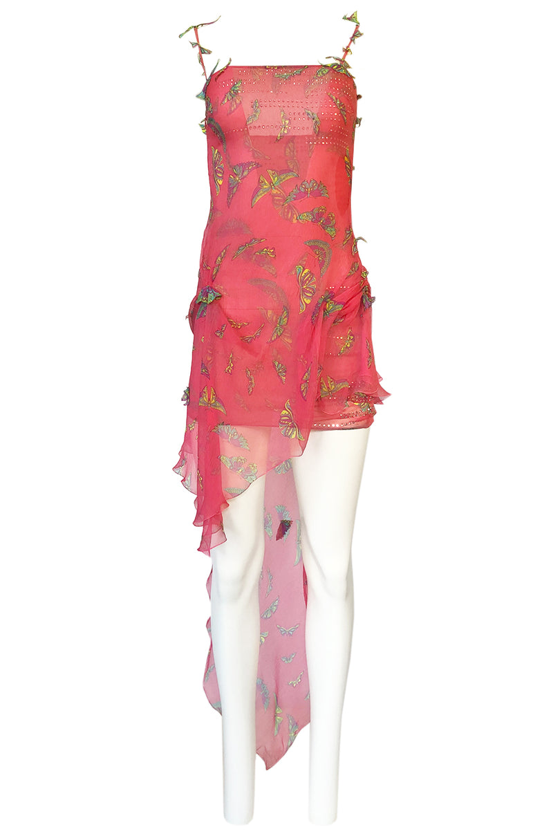 c1995-1997 Gianni Versace Couture Silk Chiffon Butterfly & Crystal Dress