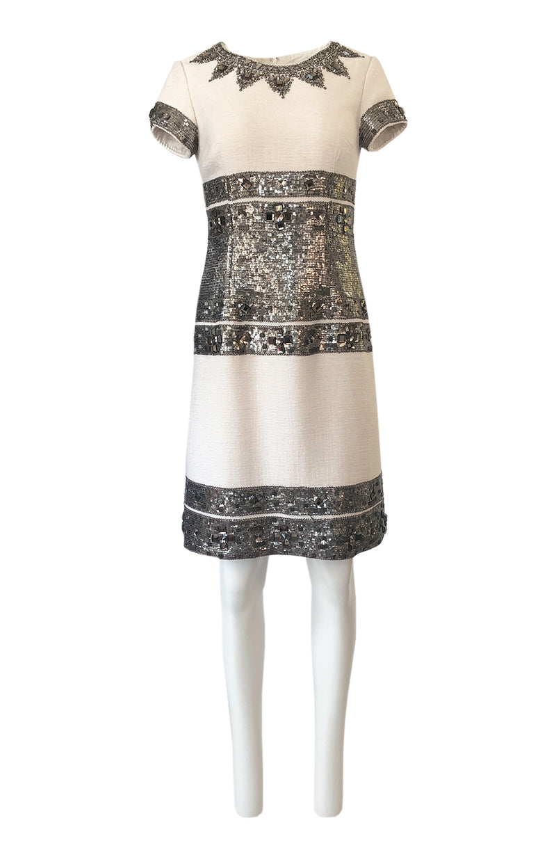 Fall 2007 Oscar de la Renta Sequin & Bead on Ivory Boucle Wool Runway Dress