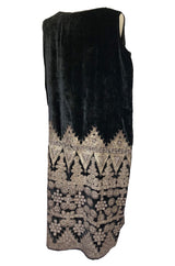 1920s Babani Haute Couture Silk Velvet w Geometric Gold Metallic Cord Dress
