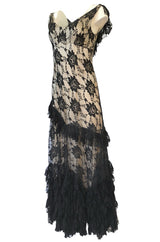 2000s John Galliano Spanish Feeling Tiered Lace Bias Cut Dress