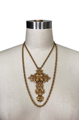 Vintage Florenzi Double Chain Gold Filigreed Cross Necklace