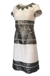 Fall 2007 Oscar de la Renta Sequin & Bead on Ivory Boucle Wool Runway Dress
