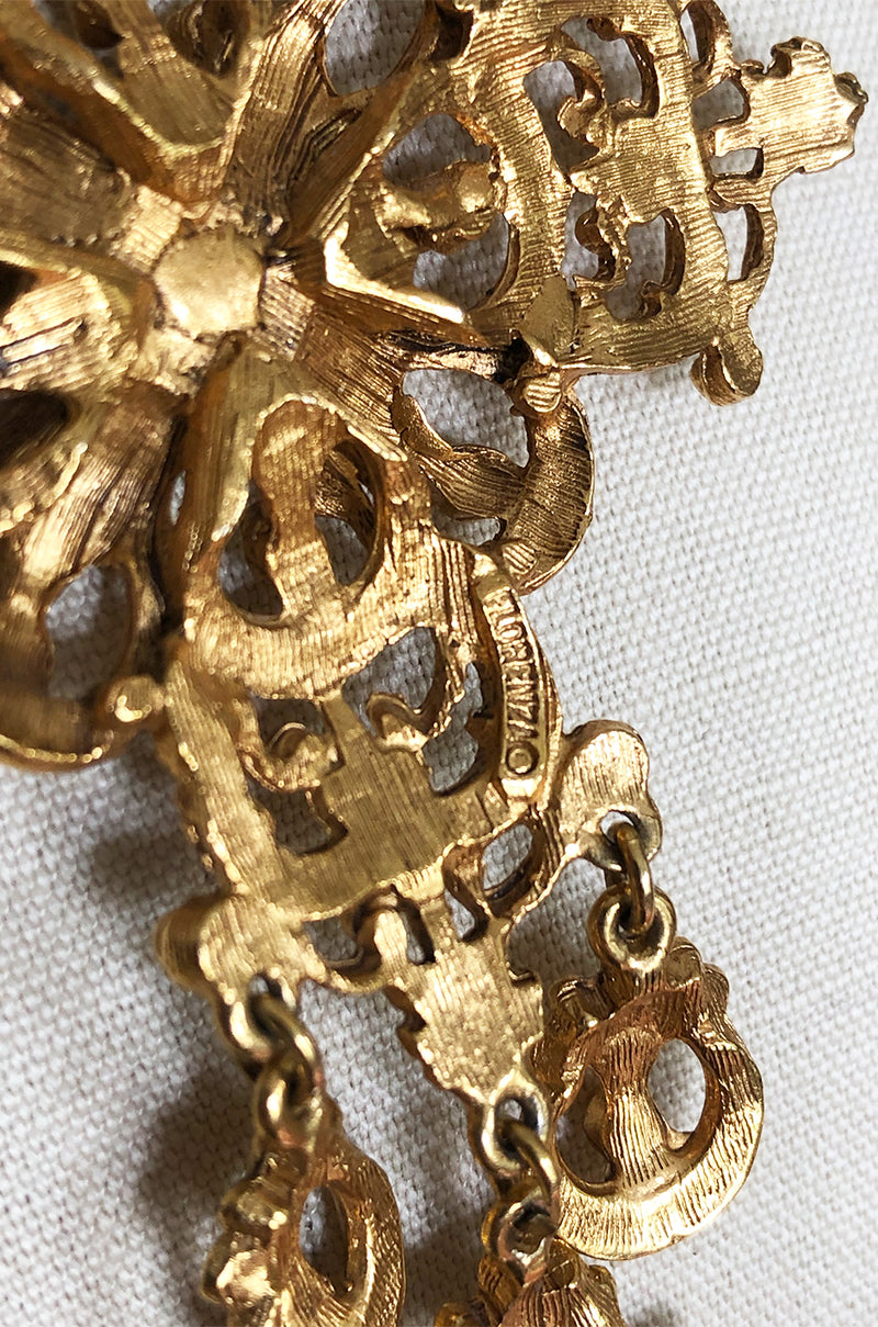 Vintage Florenzi Double Chain Gold Filigreed Cross Necklace