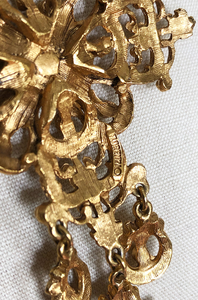 Vintage Florenzi Double Chain Gold Filigreed Cross Necklace