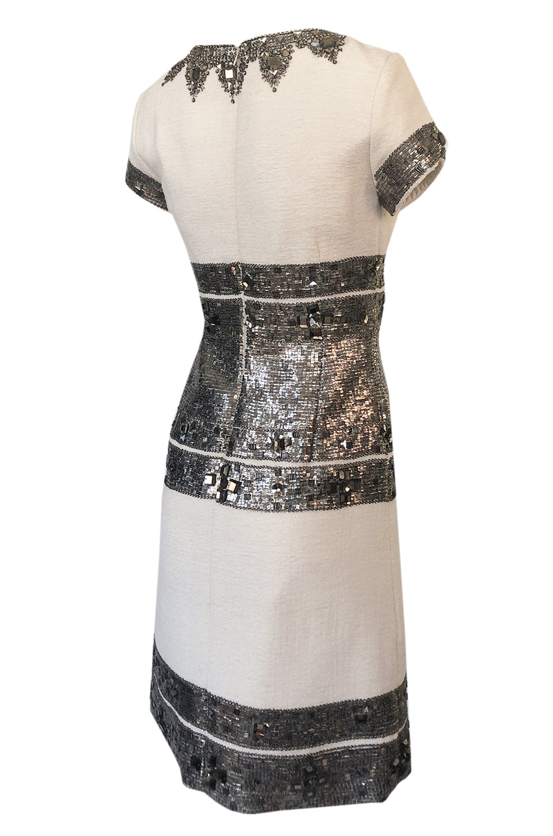 Fall 2007 Oscar de la Renta Sequin & Bead on Ivory Boucle Wool Runway Dress