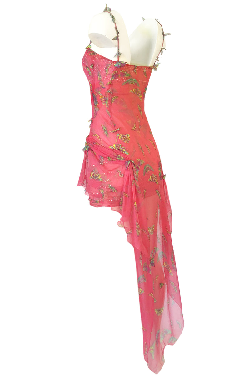 c1995-1997 Gianni Versace Couture Silk Chiffon Butterfly & Crystal Dress
